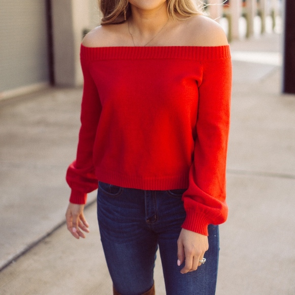 Wild Honey Red Off The Shoulder Sweater - Picture 2 of 2